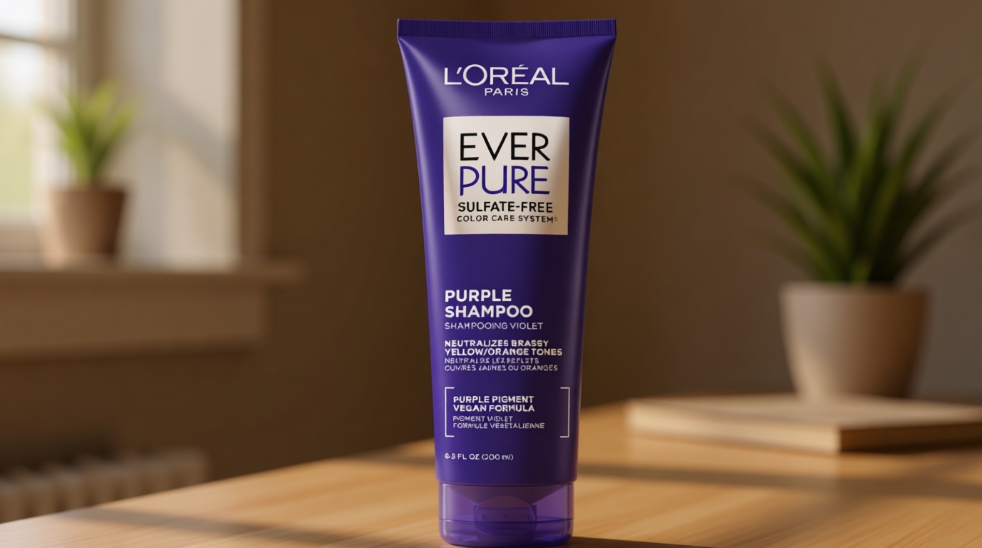L’Oreal Paris Sulfate Free Brass Toning Purple Shampoo for Blonde, Bleached, Silver, or Brown Highlighted Hair, EverPure, 6.8 Fl Oz (Packaging May Vary)