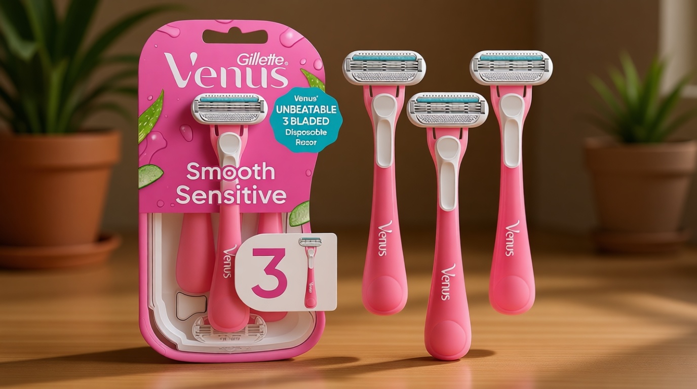 Gillette Venus Sensitive Women's Disposable Razors - Single Package of 3 Razors