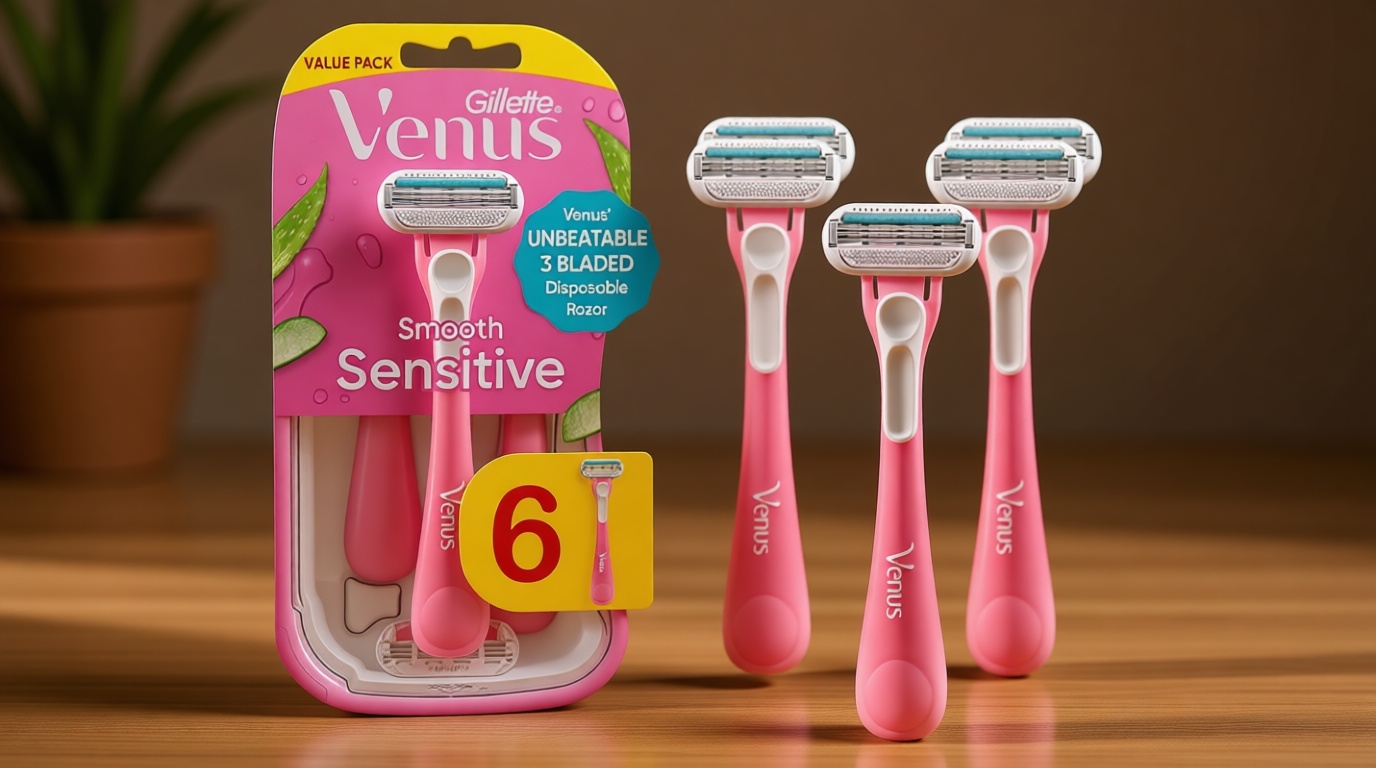 Gillette Venus Sensitive Disposable Razors for Women with Sensitive Skin, 6 Count, Delivers Close Shave with Comfort