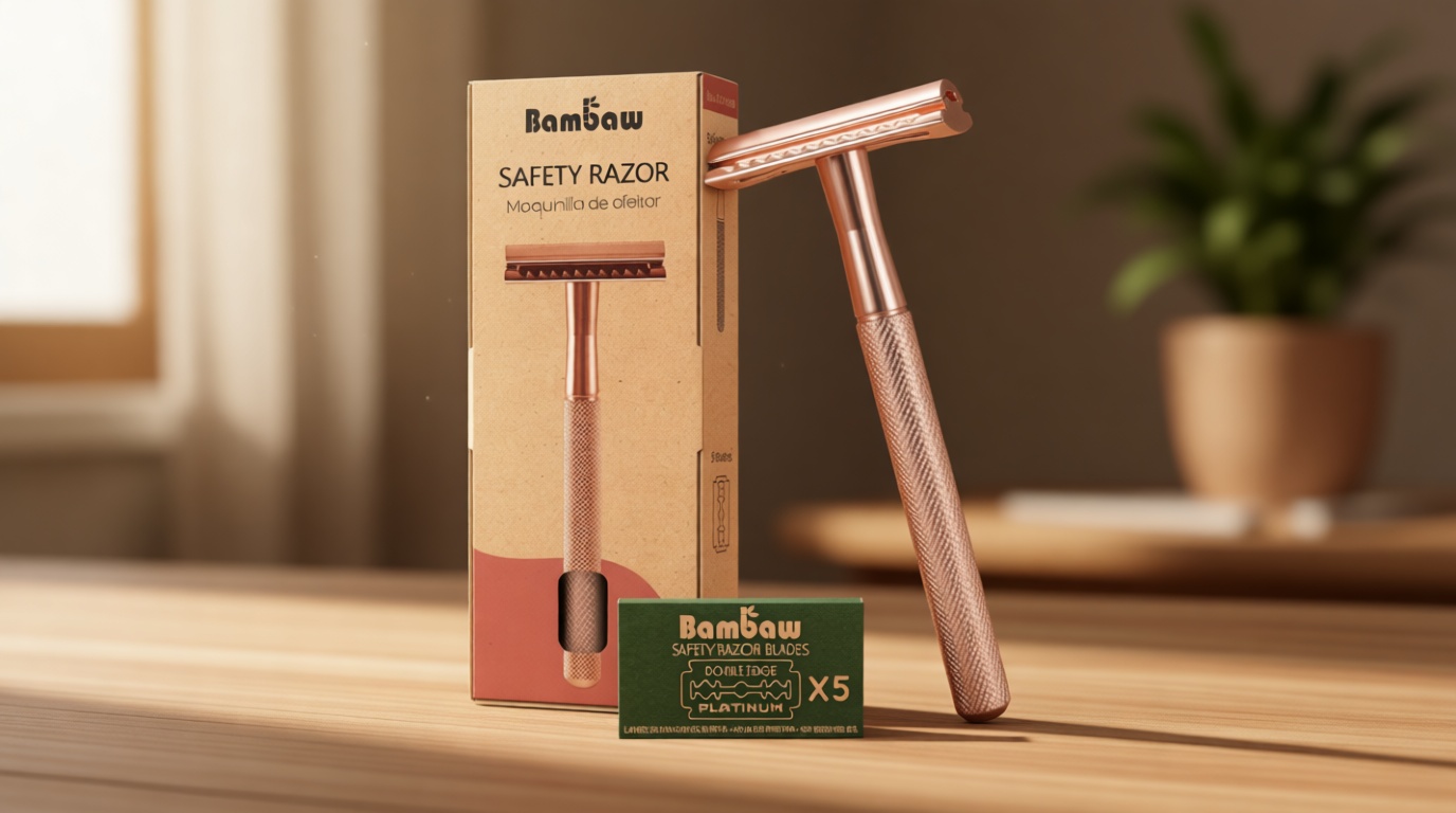 Bambaw Safety Razor for Women with 5 Double Edge Blades, Double Edge Razor, Single Blade Razors for Women and Men, Reusable & Plastic Free – Rose Gold ClimatePartner certified