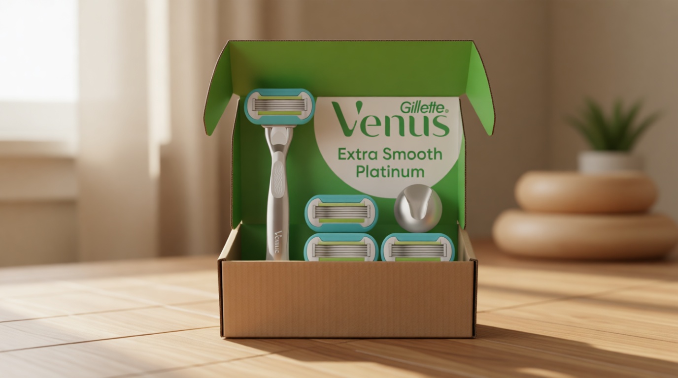 Gillette Venus Extra Smooth Razor for Women, Includes 1 Reusable Razor Handle + 4 count 5-Bladed Razor Refills, Women's Razor with Durable Metal Handle and Shower Holder