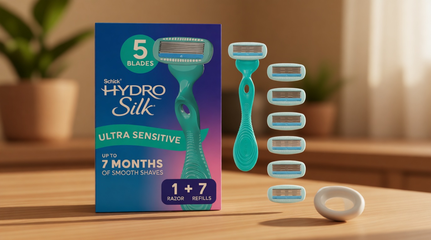 Schick Hydro Silk Ultra Sensitive Razor for Women | Womens Razor for Sensitive Skin, 5 Blade Razors for Women, Womens Razors for Shaving, Includes 1 Handle & 7 Refills