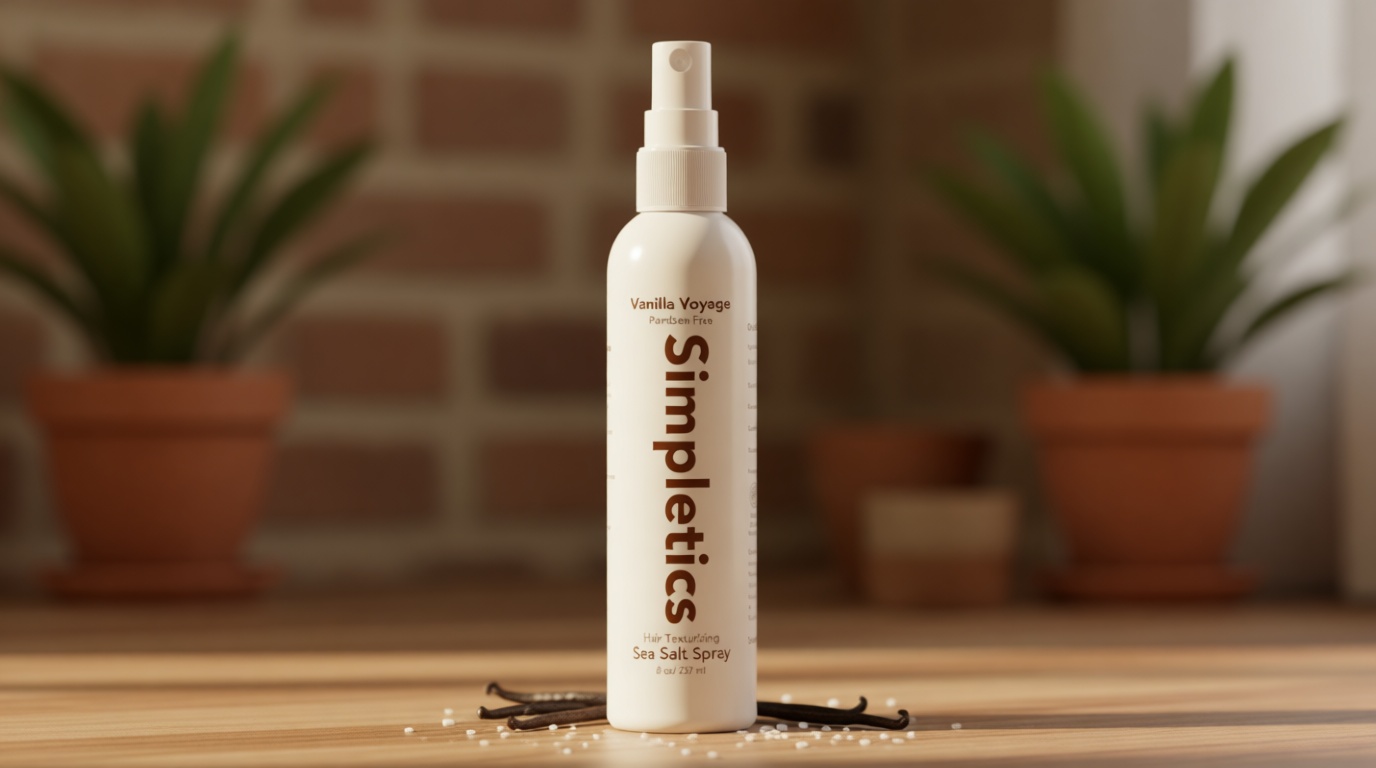 Simpletics Himalayan Sea Salt Hair Spray (Vanilla Scent) – Natural 5-Ingredient Formula for Beach Waves & Volume – Light Hold, Non-Greasy, Paraben & Sulfate Free – Unisex 8 fl oz