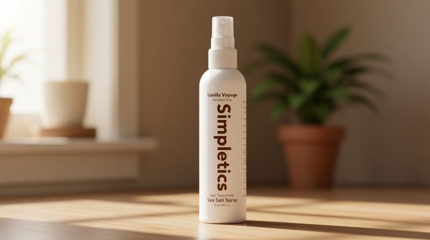 Simpletics Himalayan Sea Salt Hair Spray (Vanilla Scent) – Natural 5-Ingredient Formula for Beach Waves & Volume – Light Hold, Non-Greasy, Paraben & Sulfate Free – Unisex 8 fl oz