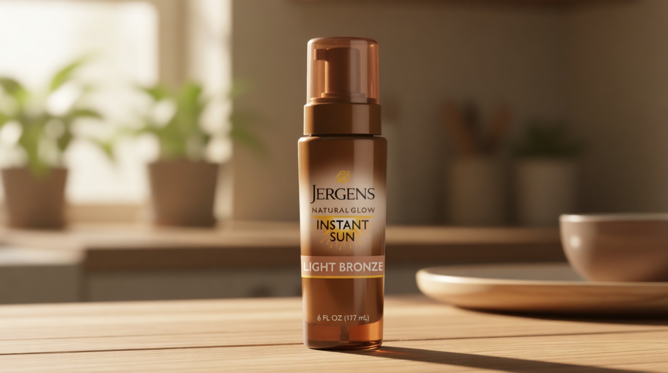 Jergens Natural Glow Instant Sun Body Mousse, Self Tanner for Light Bronze Tan, Sunless Tanning Body Bronzer for Natural Looking Color Instantly, 6 Oz