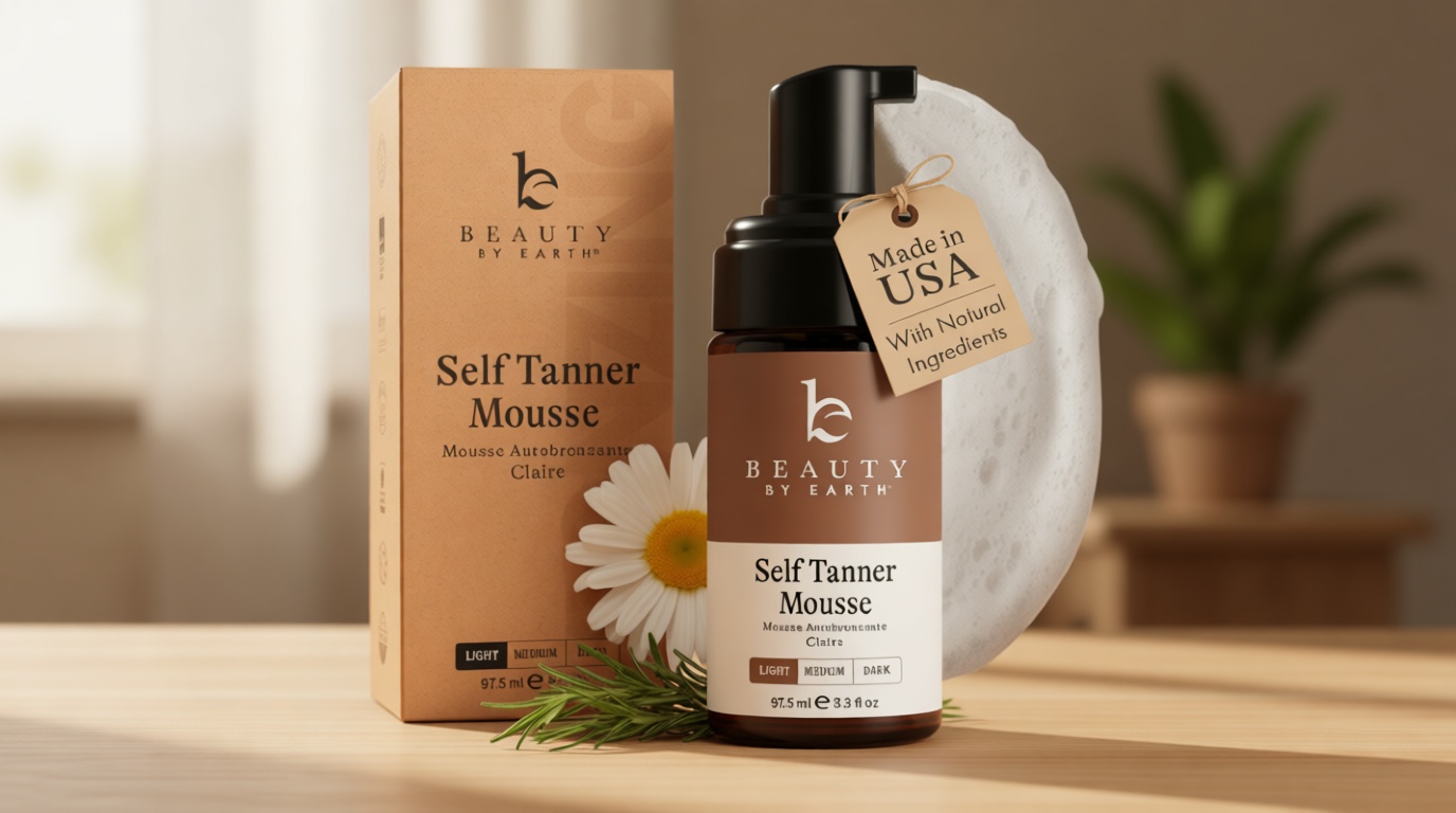 Self Tanner Mousse - USA Made with Natural & Organic Ingredients, Self Tanning Mousse for Fake Tan, Sunless Tanner for Pale Skin, Clear & Non Toxic Tanning Foam for Streak Free Finish, No Orange Color