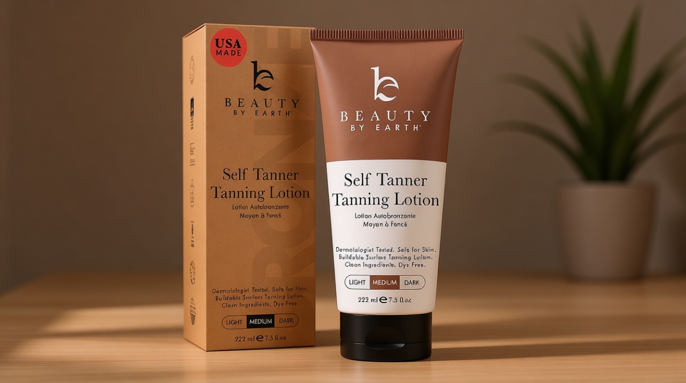 Beauty by Earth Self Tanner - USA Made with Natural & Organic Ingredients, Moisturizing Self Tanning Lotion with Aloe Vera & Coconut for a Natural Glow, Streak-Free Fake Tan, Medium to Dark