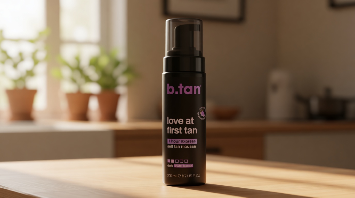 b.tan Violet Base Self Tanner Mousse | Love At First Tan - Best, 1 Hour Express Sunless Tanning Foam, Cancels Orange Tones, Dark Bronzing Glow, No Fake Tan Smell, Face & Body, 6.7 Fl Oz