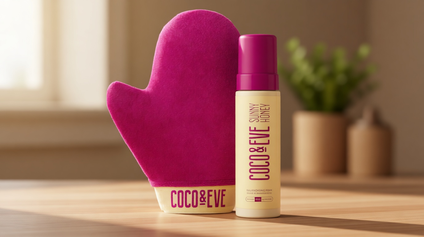 Coco & Eve Self Tanner Foam Kit - (Medium) Streak-Free Sunless Tanning Mousse, Tropically Scented Natural Looking Tan & Included Mitt Applicator, Vegan, Cruelty Free | Sunny Honey Bali Bronzing