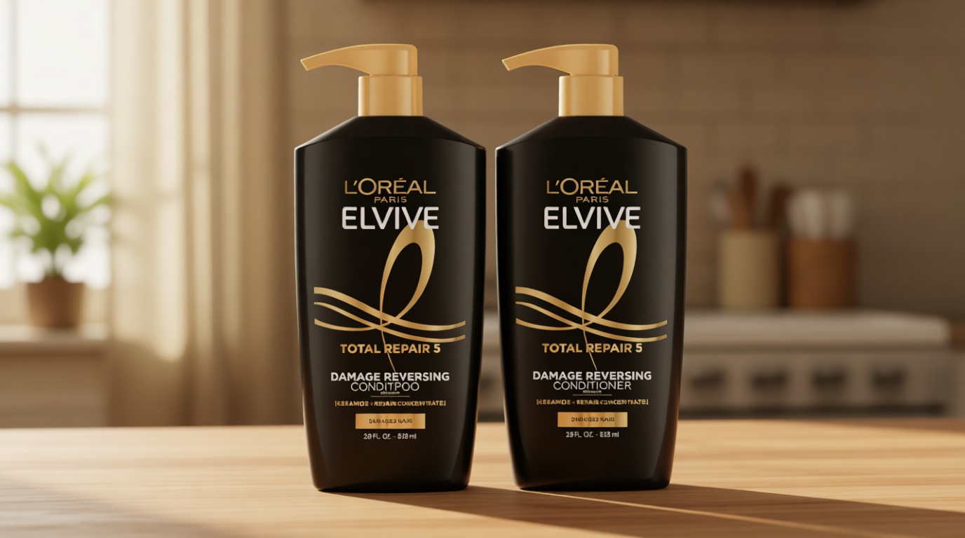 L'Oreal Paris Elvive Total Repair 5 Repairing Shampoo and Conditioner for Damaged Hair, 28 Ounce (Set of 2)