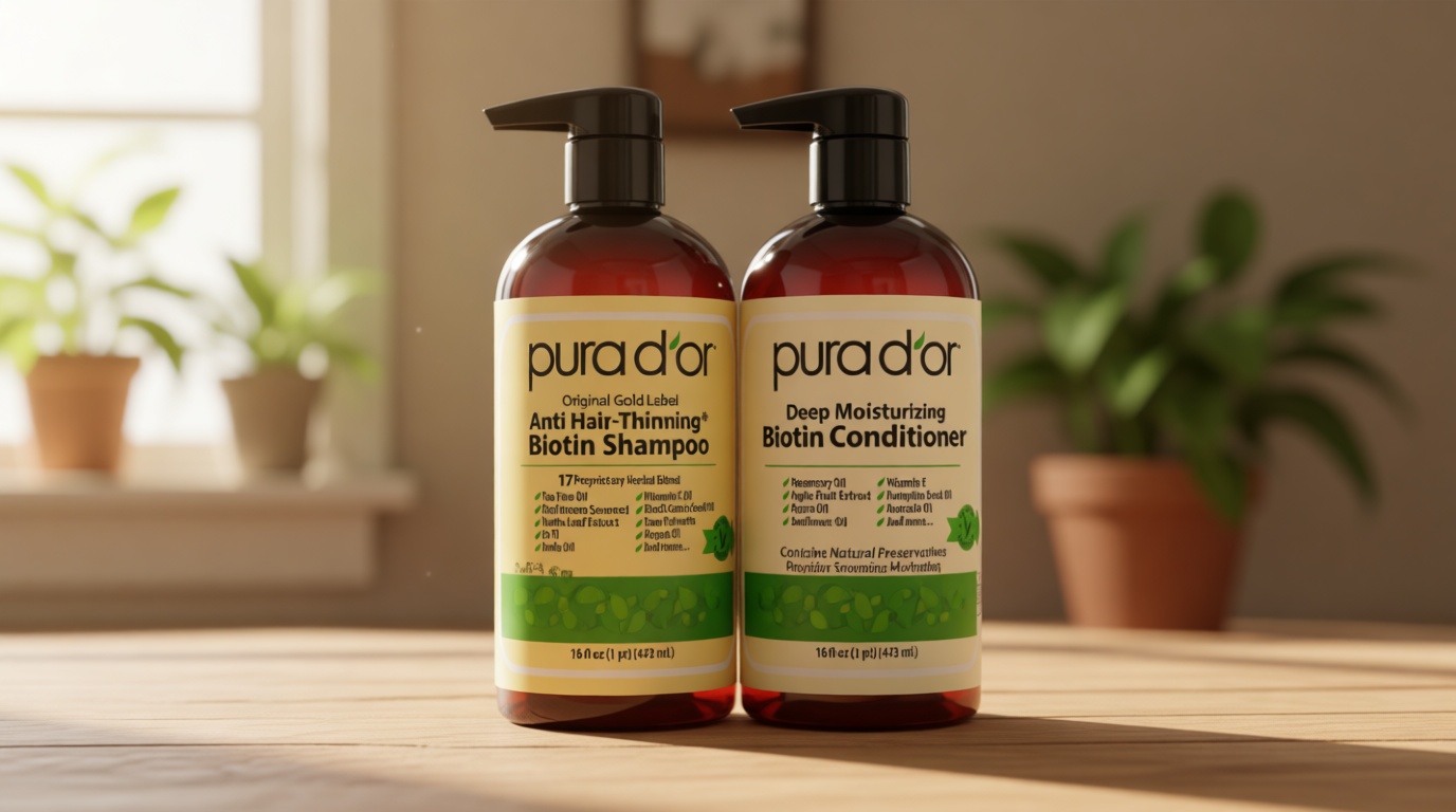 PURA D'OR Anti-Thinning Biotin Shampoo and Conditioner Natural Earthy Scent, CLINICALLY TESTED Effective Results, Herbal Blend Thickening Products For Women & Men, Original Gold Label Set, 16oz x2 | Deep Moisturizing, Conditioner, CLINICALLY TESTED, Effective Results, Hair Thickening, Product