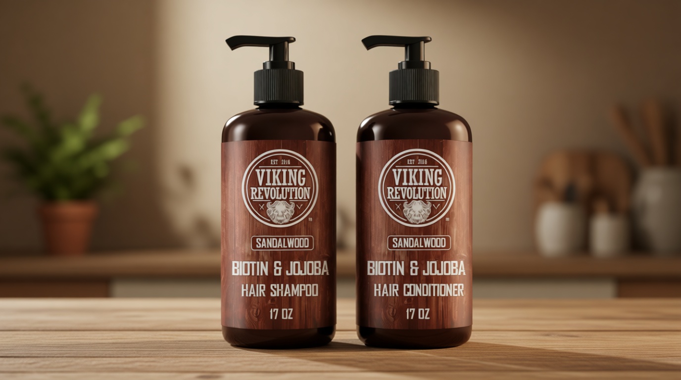 Viking Revolution Sandalwood Shampoo and Conditioner Set with Biotin and Jojoba Oil - Natural Hair Shampoo and Hair Conditioner for Men with Vitamin B5 (17 Oz)