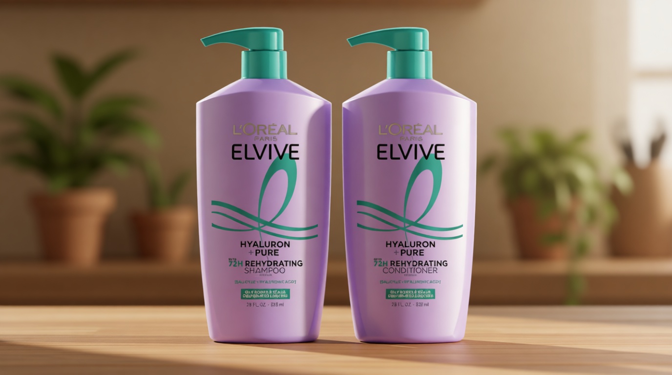 L'Oreal Paris Elvive Hyaluron + Pure Shampoo and Conditioner Set, Clarifying Shampoo and Rehydrating Conditioner with Salicylic Acid and Hyaluronic Acid, 1 Kit