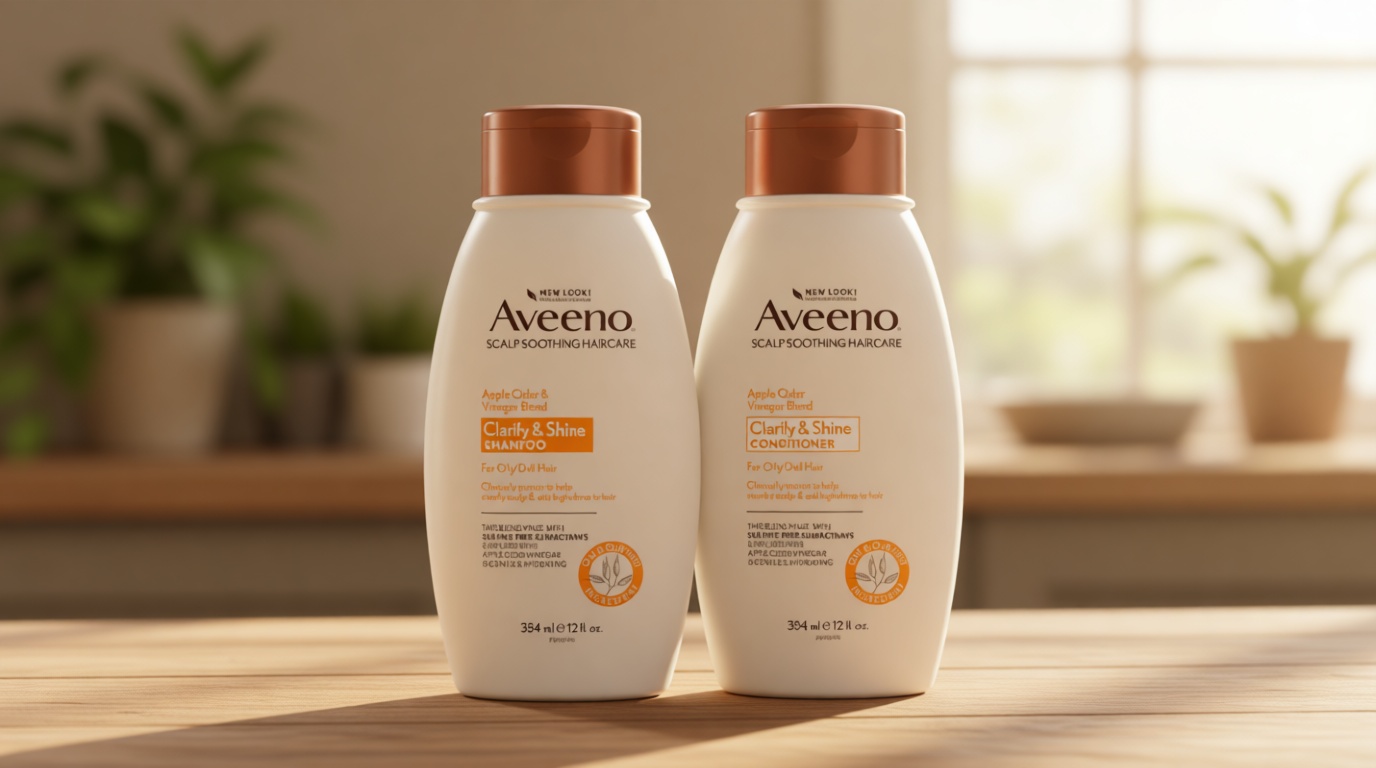 Aveeno Apple Cider Vinegar Shampoo + Conditioner Set, Hair Care Bundle for Balance & High Shine, Daily Clarifying & Soothing Scalp Shampoo & Conditioner for Oily & Dull Hair, Two Pack, 2 x 12 fl. oz