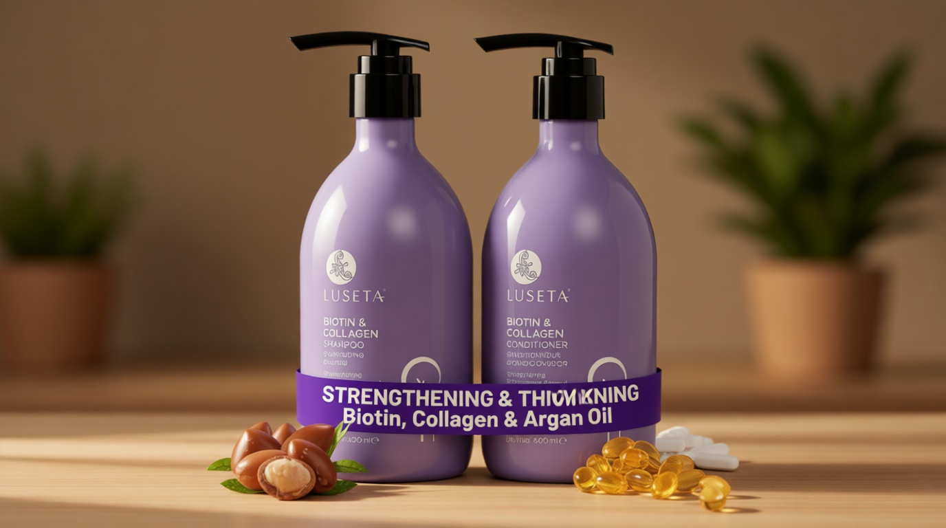 Luseta Biotin & Collagen Shampoo and Conditioner Set for Thinning Hair – Thickening & Strengthening with Argan Oil - Adds Volume, Shine & Manageability Sulfate Free, Paraben Free -16.9 fl oz (2 Pack) ClimeCo Certified