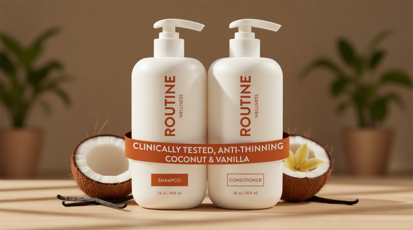 Routine Wellness Anti-Thinning Shampoo and Conditioner Set for Thinning Hair - Biotin DHT Blocker Women & Men - Color Safe Shampoo for Hair Loss & Healthier Hair - Coconut & Vanilla (Pack of 2)