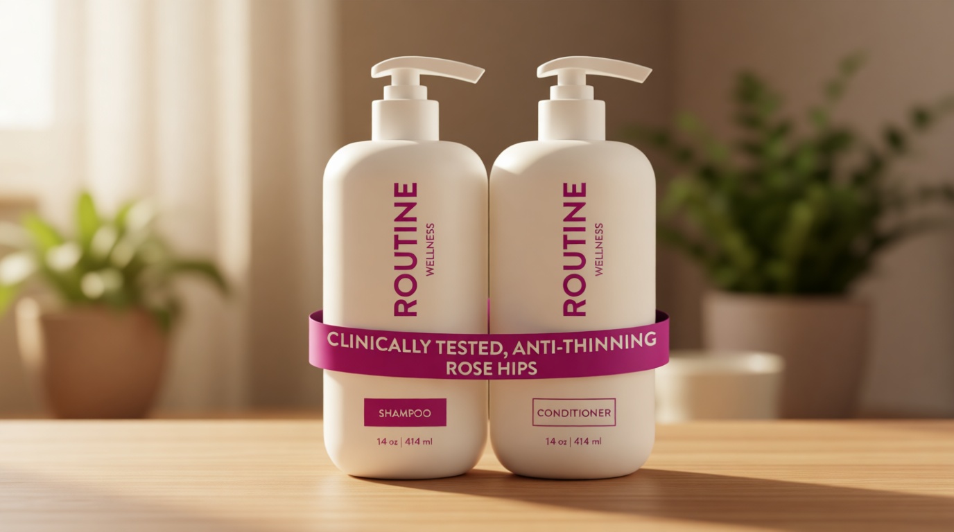 Routine Wellness Anti-Thinning Shampoo and Conditioner Set for Thinning Hair - Biotin DHT Blocker Women & Men - Color Safe Shampoo for Hair Loss & Healthier Hair - Rose Hips (Pack of 2)