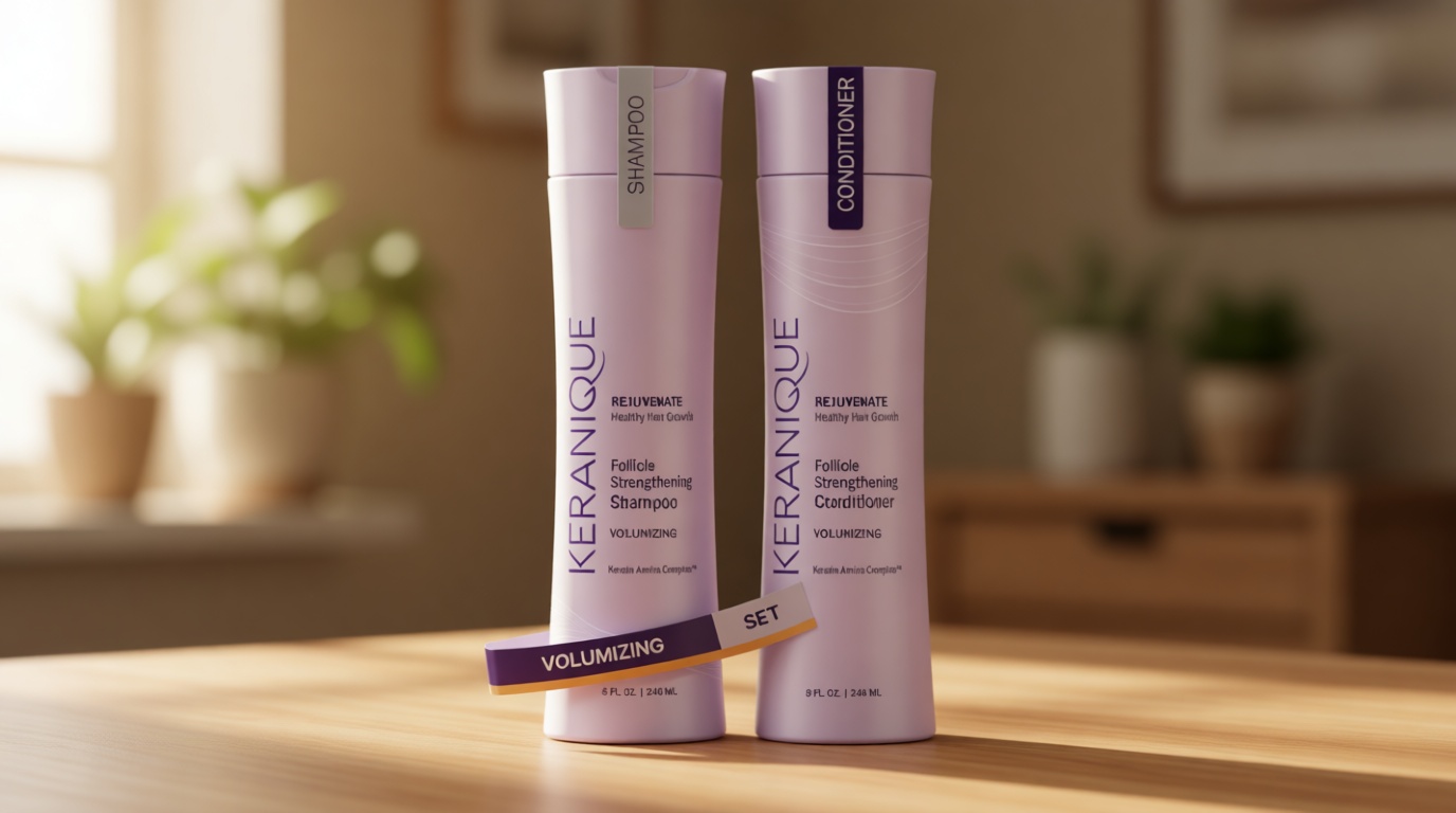 Keranique Volumizing Shampoo & Conditioner Set for Hair Repair, Growth & Thinning Hair Support – Keratin, Biotin, Menthol & Niacinamide, Lightweight Strengthening Formula - Keratin Amino Complex™