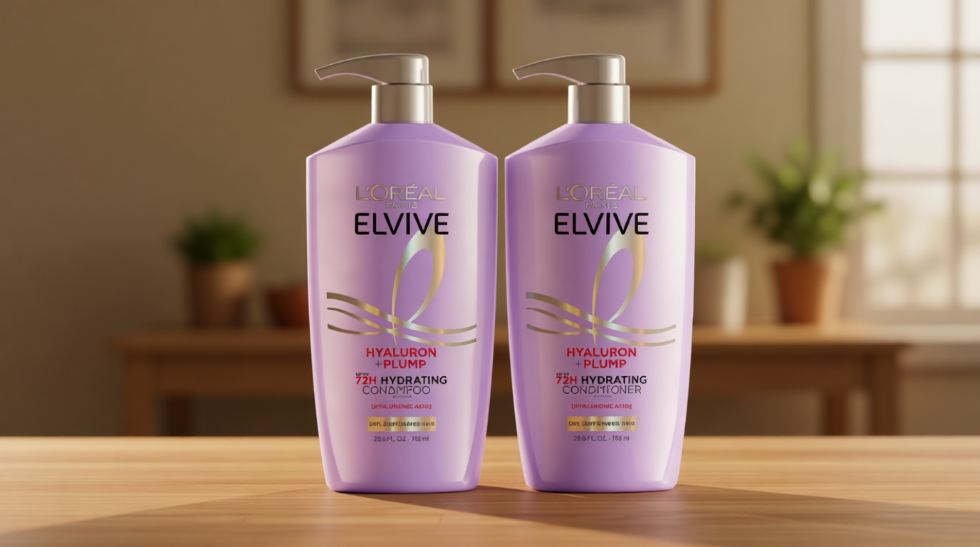 L'Oreal Paris Elvive Hyaluron Plump Shampoo and Conditioner Set for Dehydrated, Dry Hair with Hyaluronic Acid Care Complex, 1 Kit (2 Products)