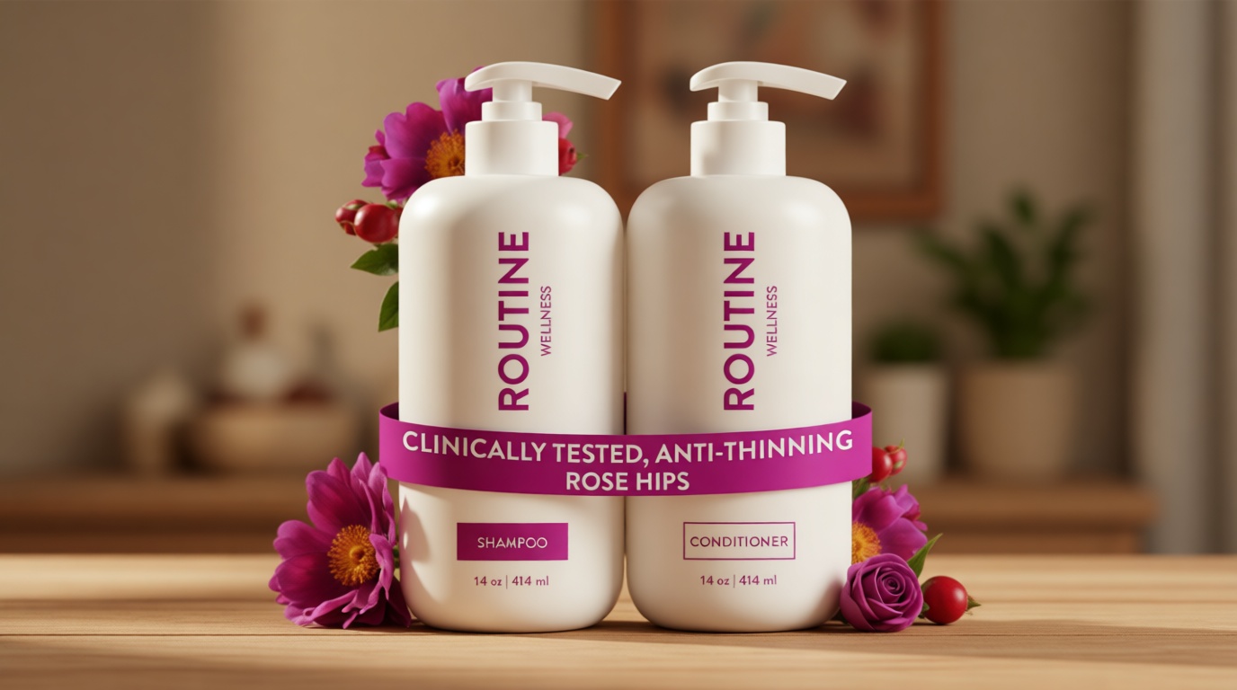 Routine Wellness Anti-Thinning Shampoo and Conditioner Set for Thinning Hair - Biotin DHT Blocker Women & Men - Color Safe Shampoo for Hair Loss & Healthier Hair - Rose Hips (Pack of 2)
