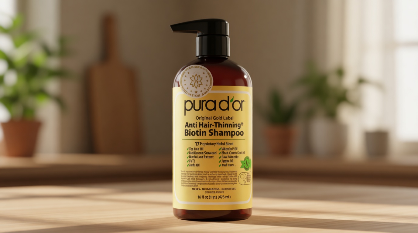 PURA D'OR Original Gold Label Anti-Thinning Shampoo – CLINICALLY TESTED Botanical Formula – Biotin & Argan Oil – Sulfate-Free Strengthening & Volumizing for Fuller-Looking Hair, Men & Women, 16 fl oz