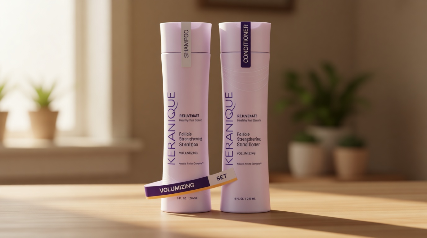 Keranique Volumizing Shampoo & Conditioner Set for Hair Repair, Growth & Thinning Hair Support – Keratin, Biotin, Menthol & Niacinamide, Lightweight Strengthening Formula - Keratin Amino Complex™