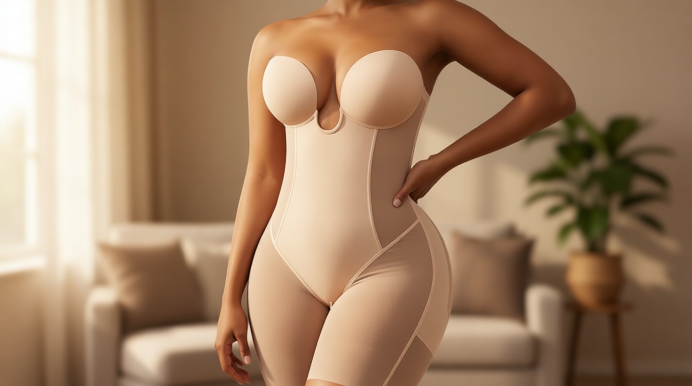 SHAPELLX Strapless Shapewear for Women Deep Plunge Corset Tummy Control Backless Bodysuit Mid Thigh Full Body Shaper