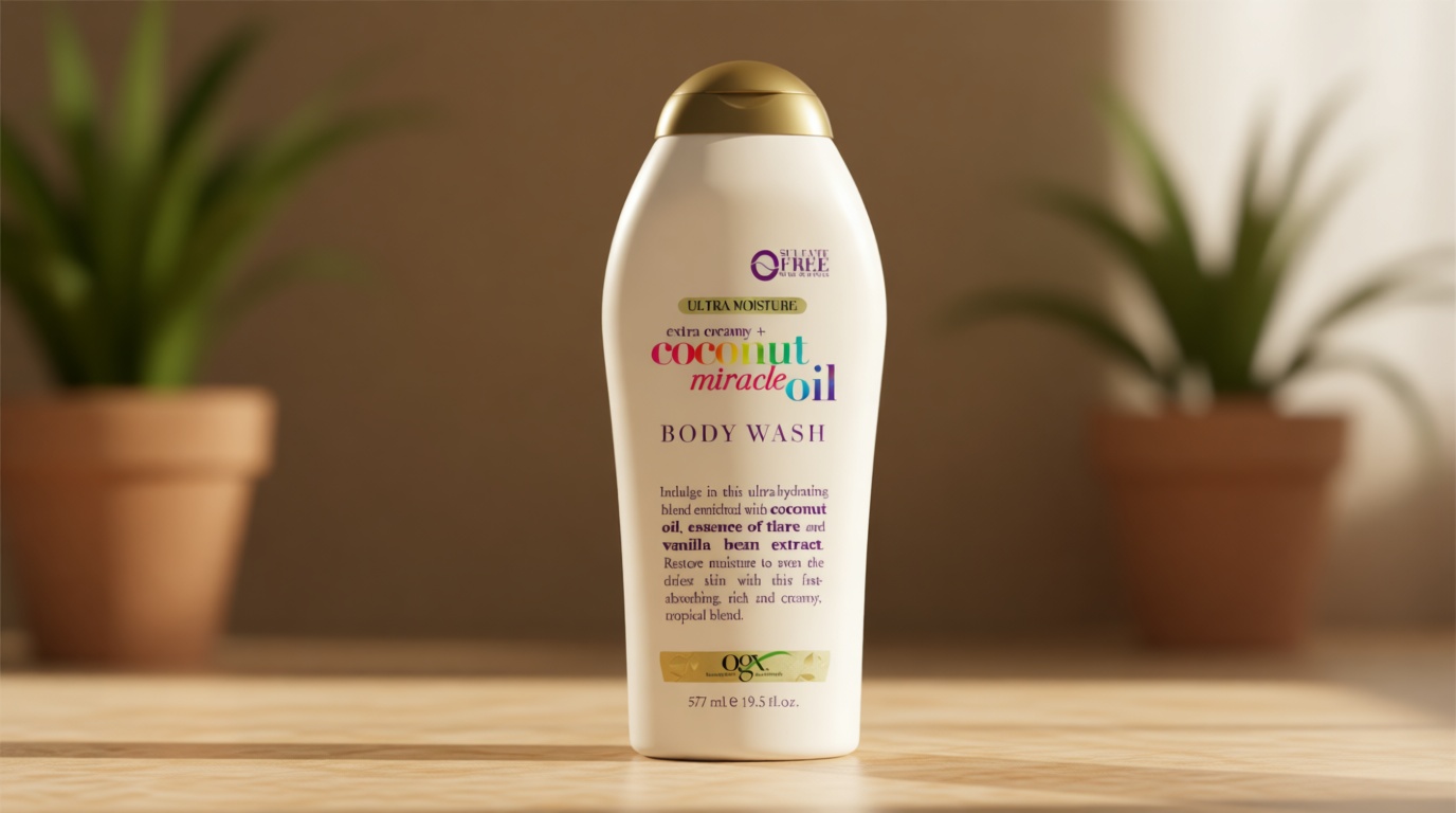 OGX Extra Creamy + Coconut Miracle Oil Ultra Moisture Body Wash, Rich Shower Gel for Dry Skin Infused with Coconut Oil, Body Wash for Women, Sulfate-Free Surfactants, 19.5 fl. oz