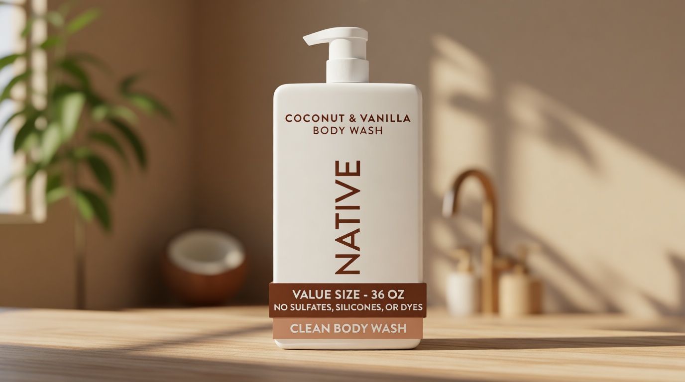 Native Body Wash for Women & Men, Coconut & Vanilla, 36 oz Pump Bottle, Sulfate-Free & Gentle