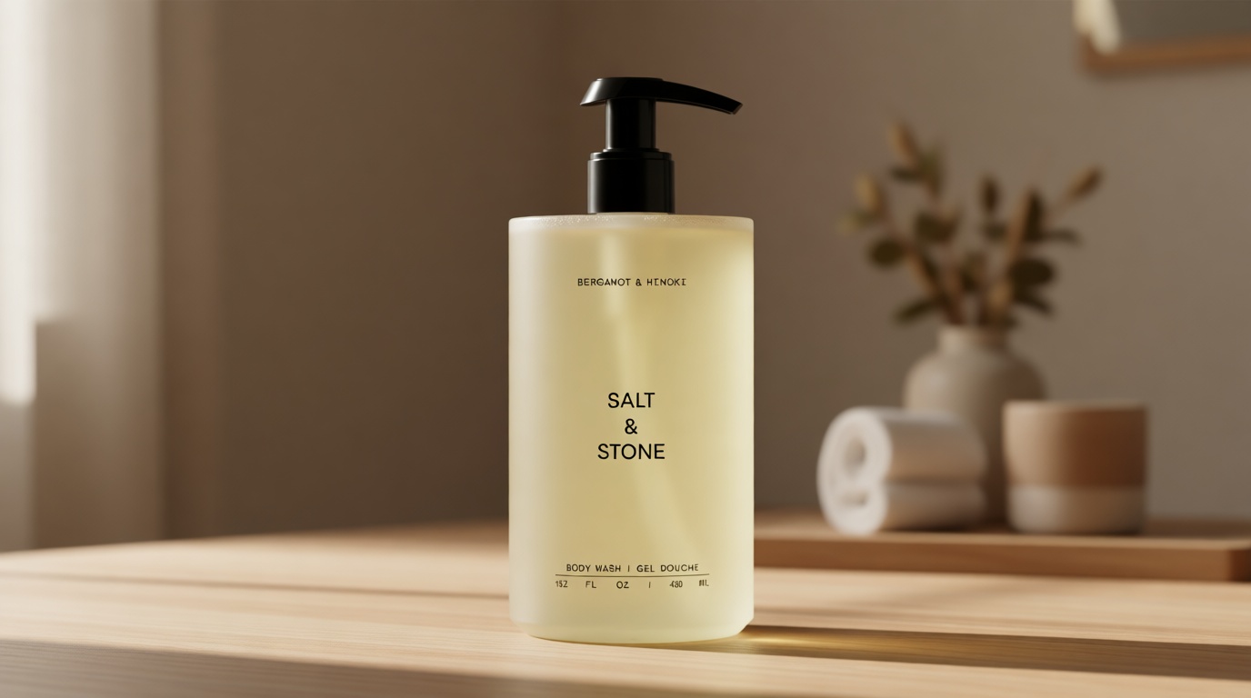 Salt & Stone Body Wash with Antioxidants for Deep Moisture | For Women & Men, Sulfate, Paraben, & Dye Free, Leaving Skin Soft and Hydrated | Bergamot & Hinoki 15.2 fl oz