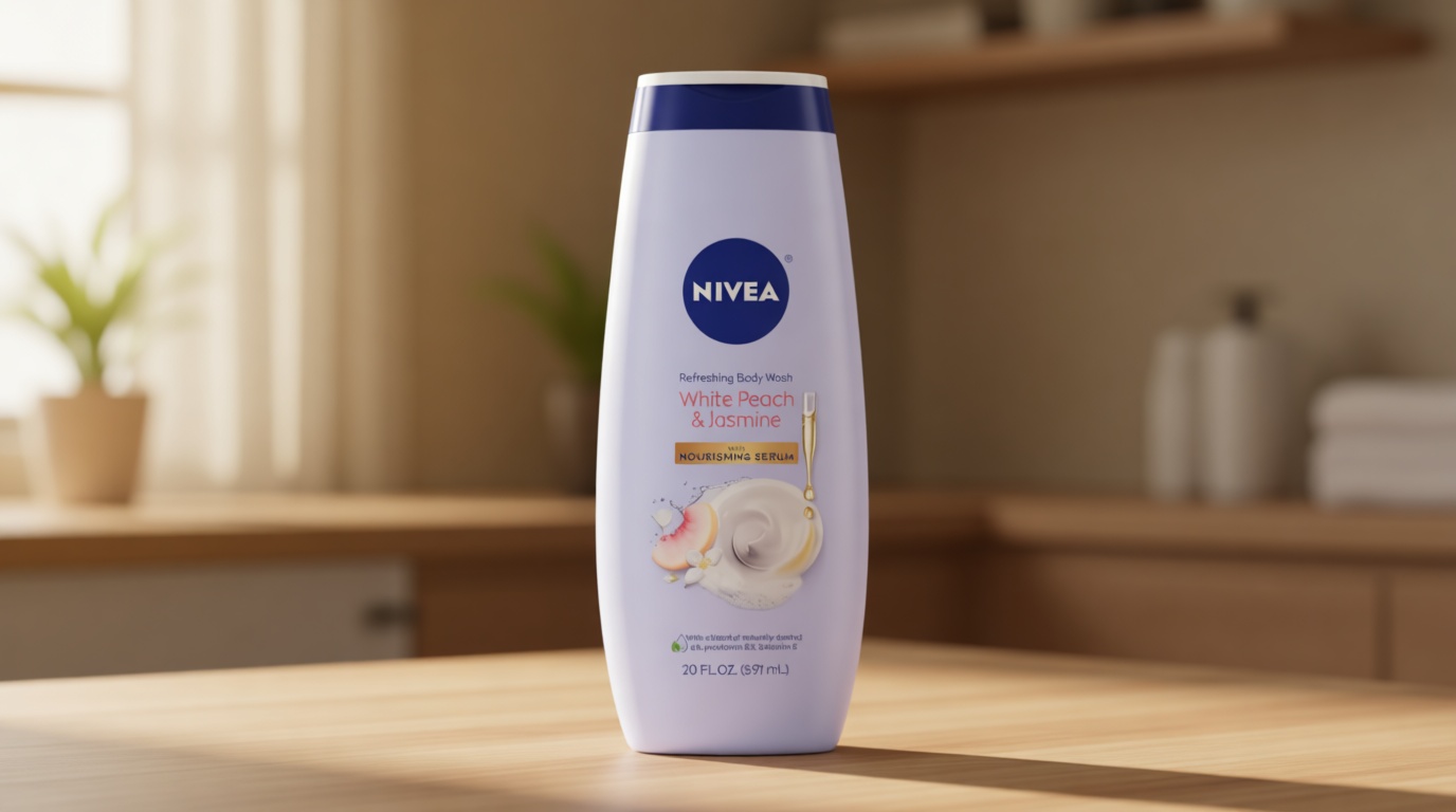 NIVEA Refreshing White Peach and Jasmine Body Wash with Nourishing Serum, Scented Body Wash for Women, Mothers Day Gifts, 20 Fl Oz Bottle