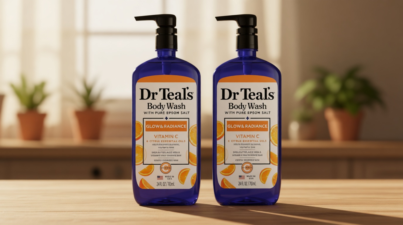 Dr Teal's Body Wash with Pure Epsom Salt, Glow & Radiance with Vitamin C & Citrus Essential Oils, 24oz (Pack of 2)