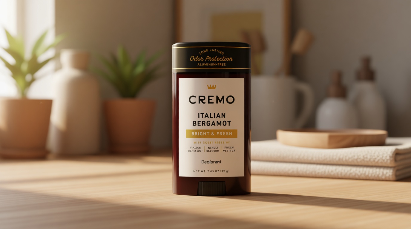 Cremo Italian Bergamot Aluminum Free Deodorant for Men, 48-hour Long Lasting Odor Protection, 2.65oz
