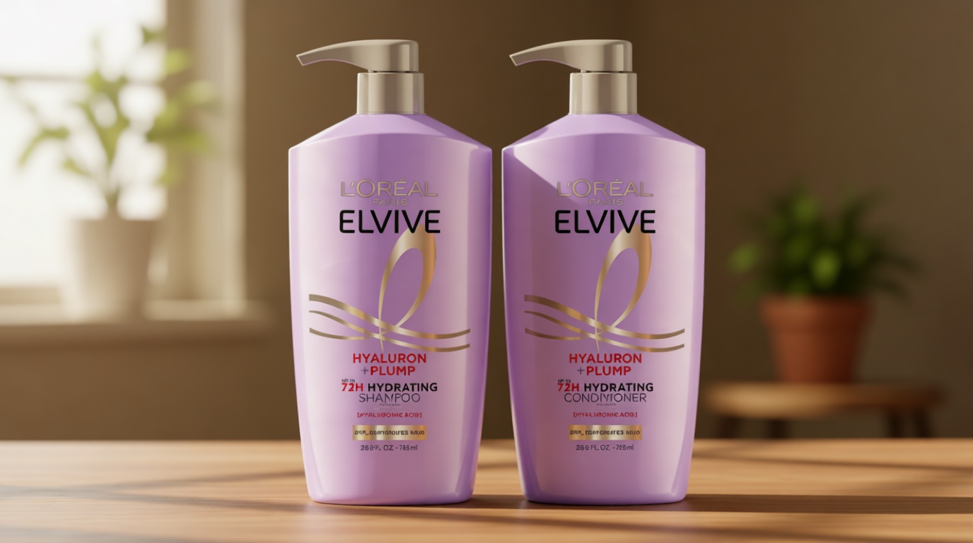 L'Oreal Paris Elvive Hyaluron Plump Shampoo and Conditioner Set for Dehydrated, Dry Hair with Hyaluronic Acid Care Complex, 1 Kit (2 Products)