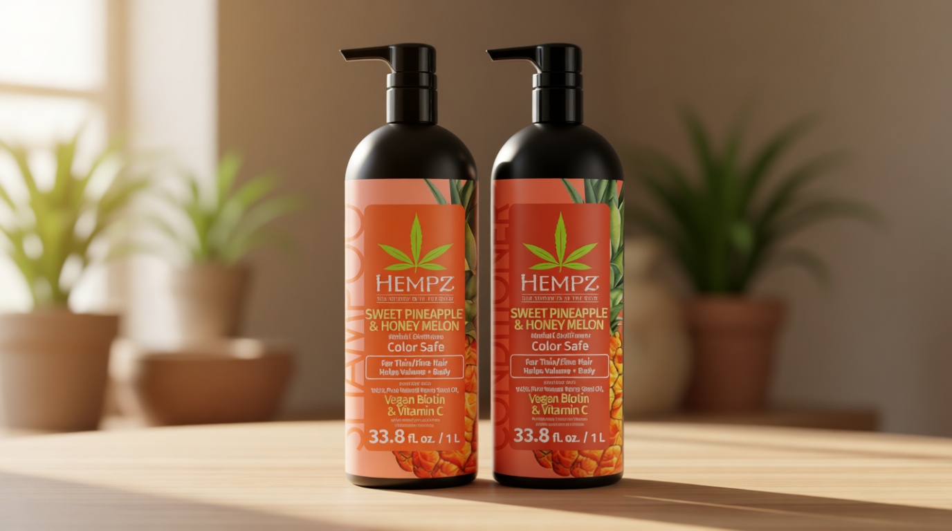 HEMPZ Hair Shampoo & Conditioner Set - Sweet Pineapple & Honey Melon Scent for Thin/Fine Dry, Damaged and Color Treated Hair, Hydrating, Softening, Moisturizing with Biotin Duo Set - 33.8 fl oz