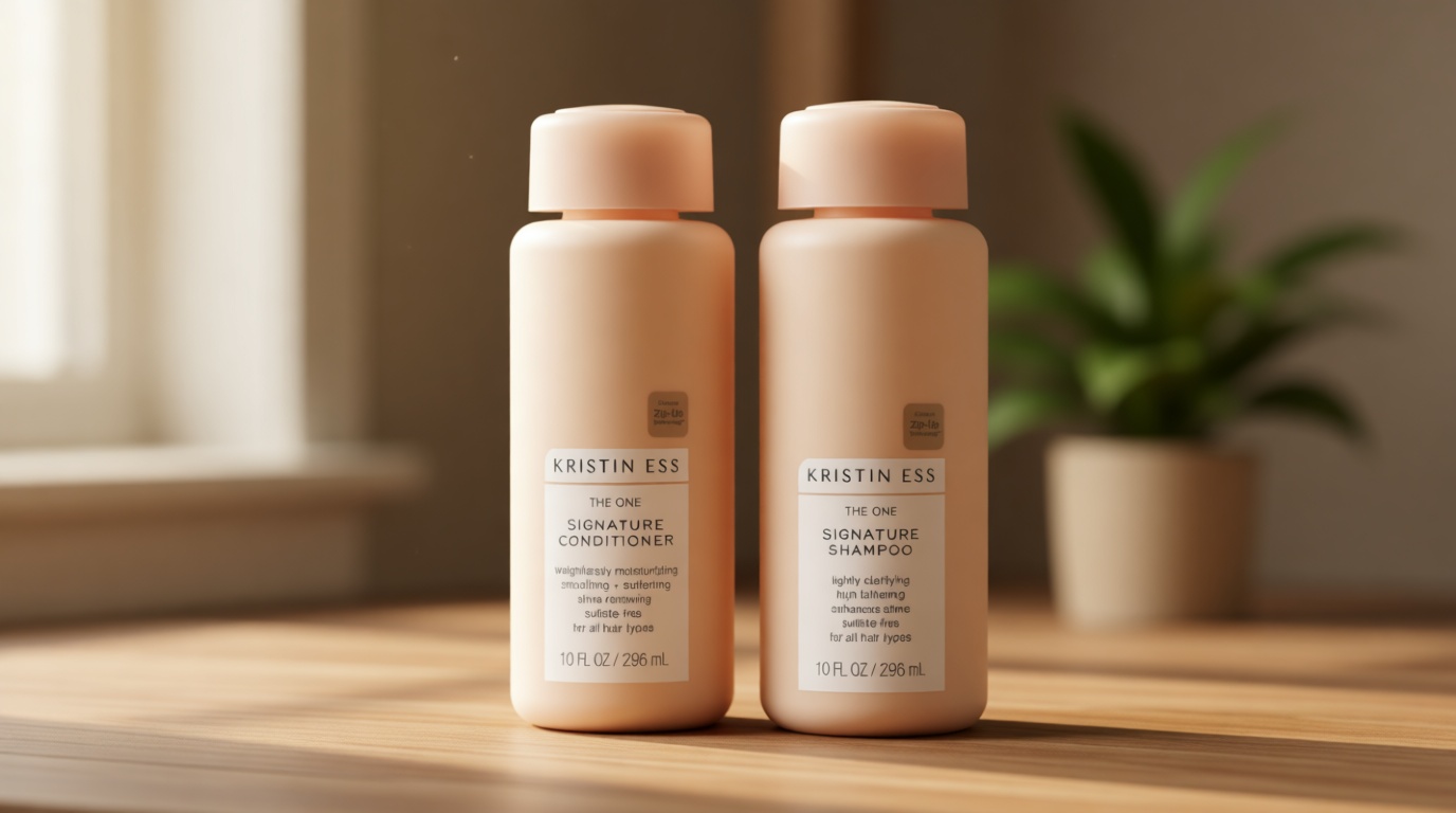 Kristin Ess Hair Signature Salon Sulfate Free Shampoo and Conditioner Set for Moisture, Frizz + Shine - Color Safe, Vegan, Paraben Free - Clarifying, Hydrating Damage Repair for Women - Pear Fragrance