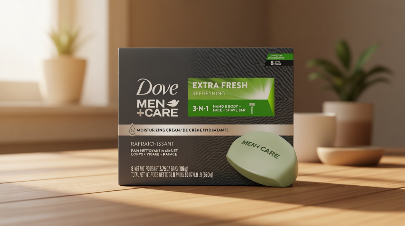 DOVE MEN + CARE 3 in 1 Bar Cleanser for Body, Face, and Shaving Extra Fresh Body and Facial Cleanser More Moisturizing Than Bar Soap to Clean and Hydrate Skin 3.75 Ounce (Pack of 8)