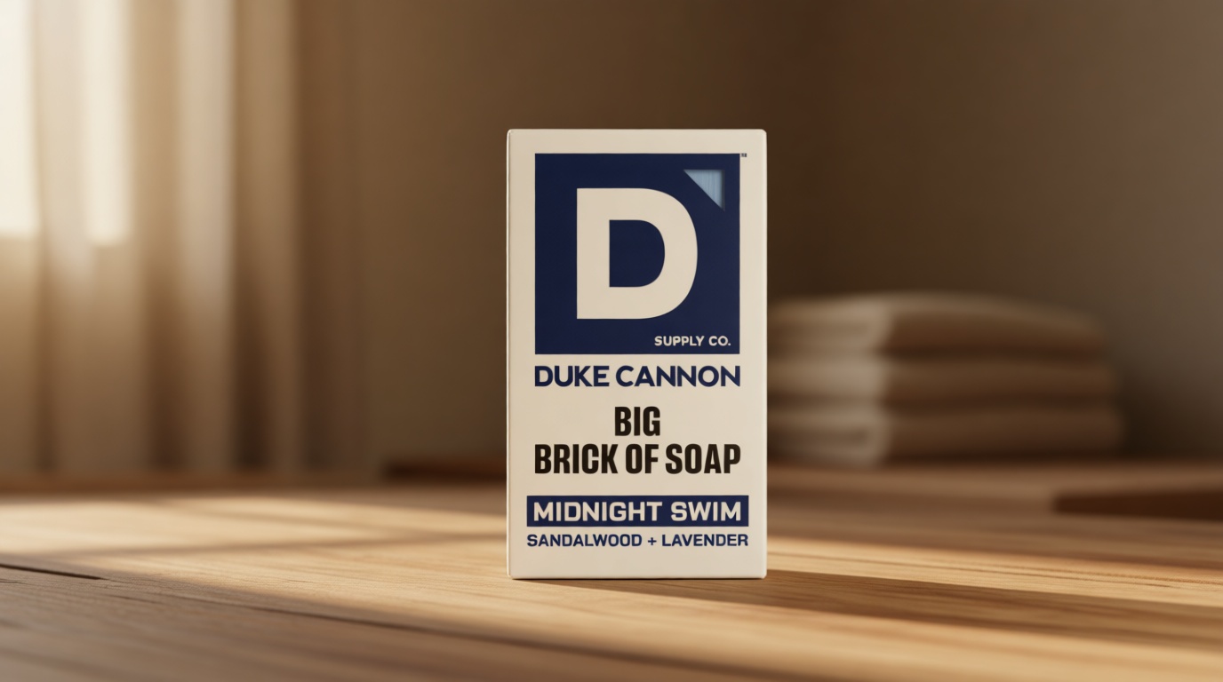 Duke Cannon Big Brick of Soap – Sandalwood + Lavender Scent – Large Triple-Milled Bar Soap for Men, Long-Lasting, Moisturizing with Natural Oils, Supports U.S. Veterans, Midnight Swim (10 oz.)