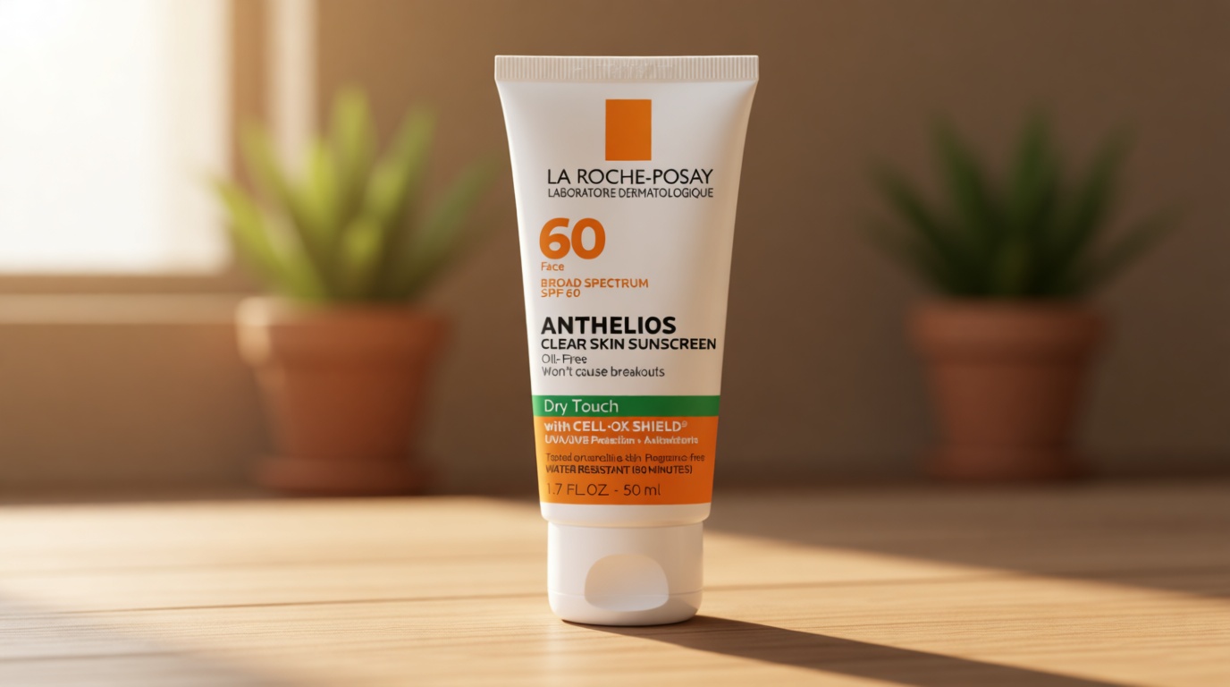 La Roche-Posay Anthelios Clear Skin Sunscreen Dry Touch SPF 60, Oil Free Sunscreen For Face, Oil Absorbing, Broad Spectrum SPF + Antioxidants, Non-Greasy, Oxybenzone Free, Travel Size