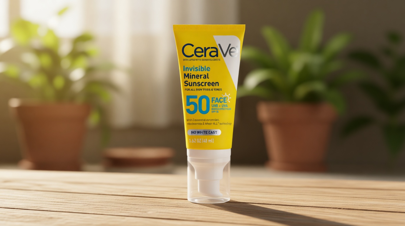 CeraVe Invisible Mineral Sunscreen SPF 50, Face Sunscreen for Sensitive Skin With Zinc Oxide & Titanium Dioxide, Vitamin E + Niacinamide + Ceramides, Oil Free, Travel Size 1.62 oz