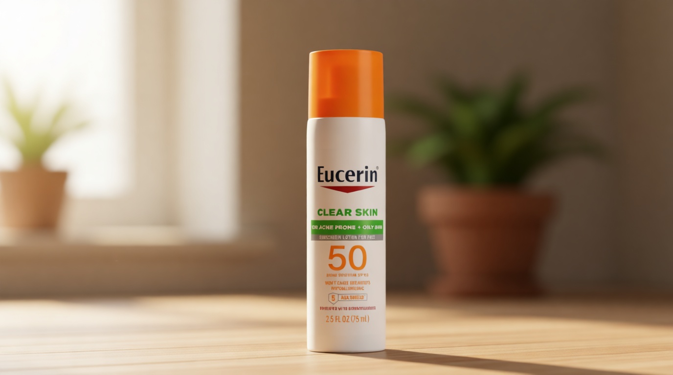Eucerin Sun Clear Skin Face Sunscreen Lotion SPF 50 for Acne Prone and Oily Skin, Lightweight Sunscreen with Oil-Absorbing Minerals, Won't Cause Breakouts, Hypoallergenic, 2.5 Fl Oz Bottle