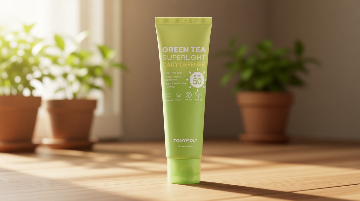 TONYMOLY Green Tea Korean Sunscreen SPF 50+ PA++++ — No White Cast, Lightweight Face Sunscreen for All Skin Tones, Hydrating with Niacinamide, Panthenol & Hyaluronic Acid, 1.69 fl oz