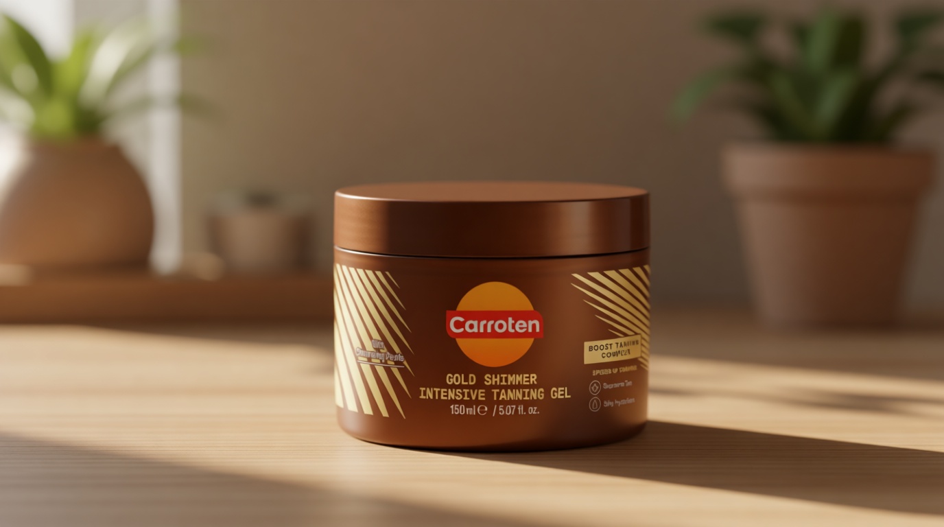 Carroten Gold Shimmer Tanning Gel | Browning Tan Accelerator | Non-Greasy, Water-Resistant with Carrot & Coconut Oil | Vitamin A & E For Moisture & Hydration | Made in Greece | 5 Fl Oz