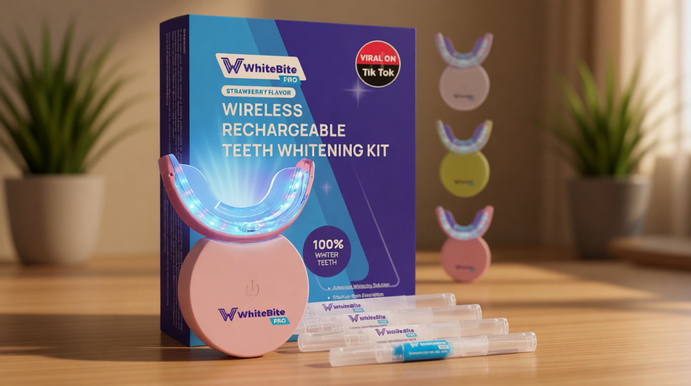 Whitebite Pro Teeth Whitening Kit for Sensitive Teeth – 32X LED Light + 35% Carbamide Peroxide Gel + Remineralizing Gel | Dental-Grade Whitening at Home Flavor Strawberry