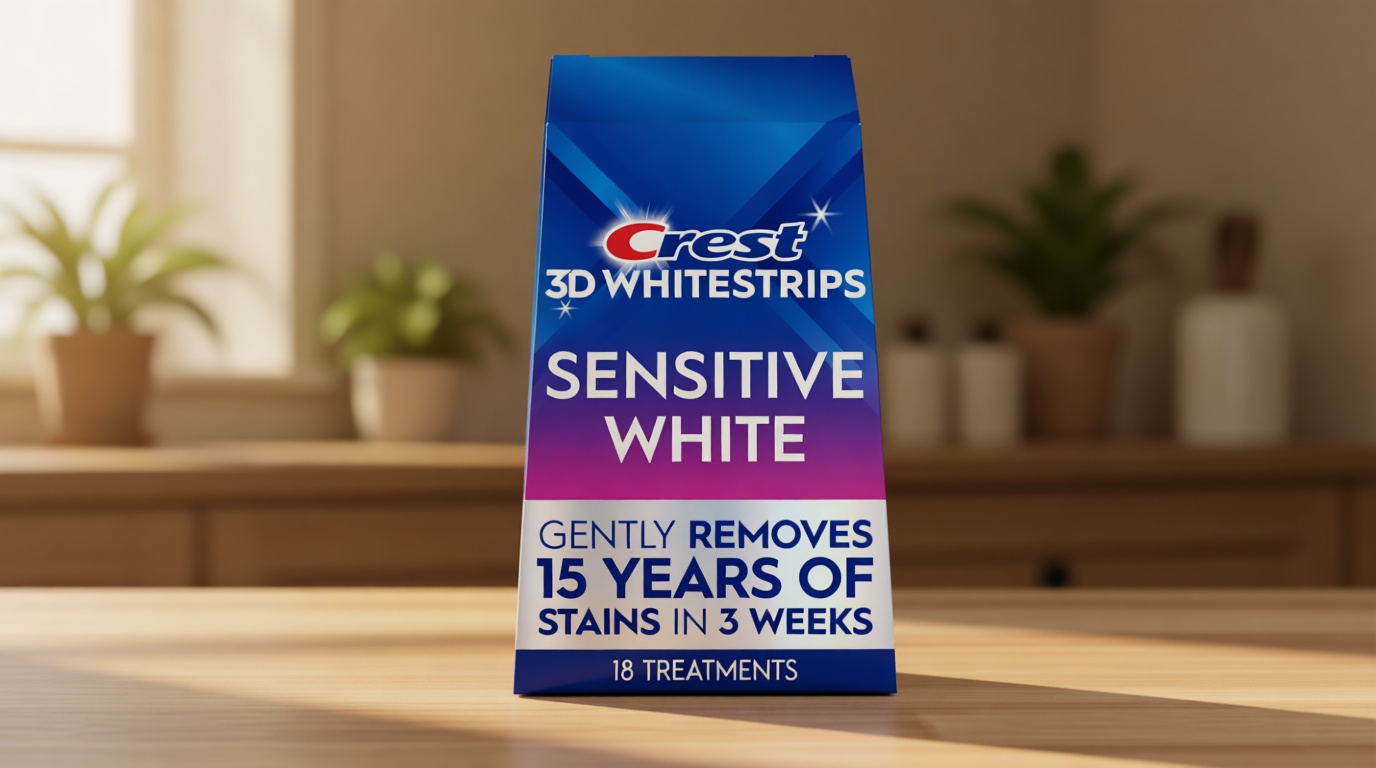 Crest 3D Whitestrips Sensitive White – Teeth Whitening Kit, 18 Treatments, Each with 1 Upper/1Lower, 36 Strips – Crest 3DWhite Teeth Whitening Strips