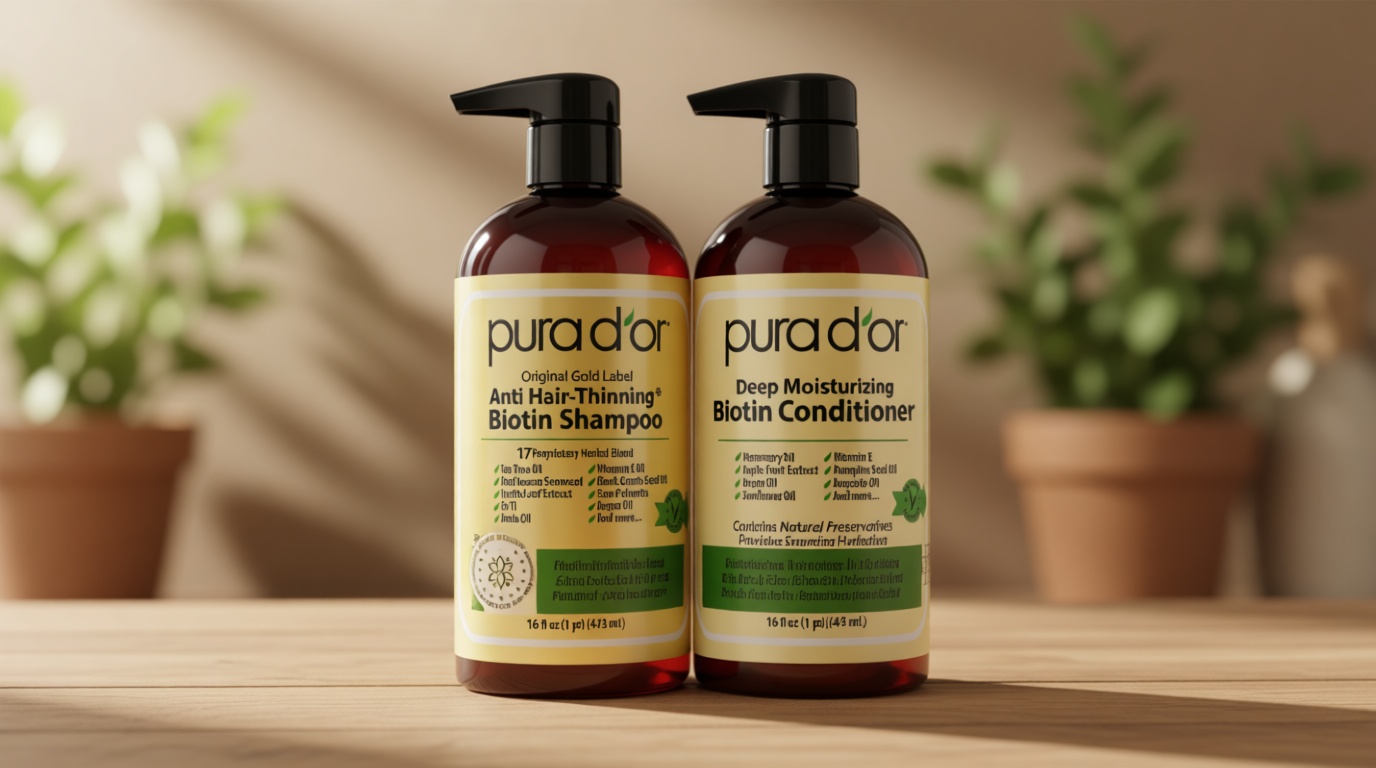 PURA D'OR Anti-Thinning Biotin Shampoo and Conditioner Natural Earthy Scent, CLINICALLY TESTED Effective Results, Herbal Blend Thickening Products For Women & Men, Original Gold Label Set, 16oz x2 | Deep Moisturizing, Conditioner, CLINICALLY TESTED, Effective Results, Hair Thickening, Product