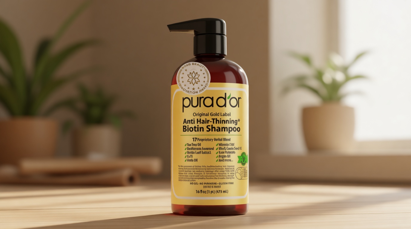 PURA D'OR Original Gold Label Anti-Thinning Shampoo – CLINICALLY TESTED Botanical Formula – Biotin & Argan Oil – Sulfate-Free Strengthening & Volumizing for Fuller-Looking Hair, Men & Women, 16 fl oz