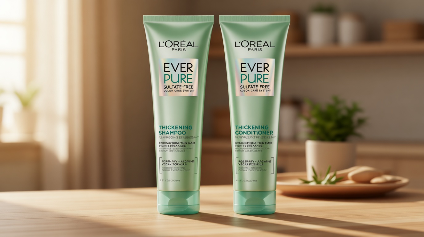 L'Oreal Paris Thickening Sulfate Free Shampoo and Conditioner, Thickens + Strengthens Thin, Fragile Hair, EverPure, 1 Hair Care Kit