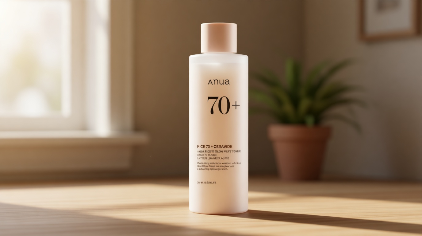 Anua Rice 70 Glow Milky Toner, Glass & Dewy Skin, Hydrating & Barrier Care, Rice Water, Niacinamide, Ceramides, All Skin Types, Fragrance-Free, Non Comedogenic, Korean Skincare, 8.45 fl.oz.